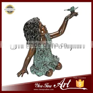 Outdoor Life Size Bronze Girl Sculpture With Bird Statue thumbnail-2