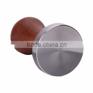 304 Stainless Steel Calibrated Pressure Tamper For Coffee And Espresso With Wooden Handle Brown thumbnail-2