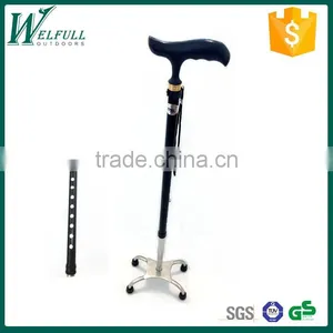 Crutch for Old With Wooden Handle, 4 Legs Base, Telescopic Cane thumbnail-1
