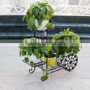 YS91525BL Black Metal Garden Flower Pot Rack With Wheels thumbnail-1