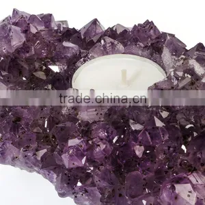 Natural Amethyst Cluster Pillar Candle Holder (aprox Size 4.5" x 8") thumbnail-3