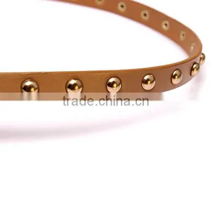 Wholesale Rivet Decorated Ring Buckle Girl Thin PU Waist Belt thumbnail-3