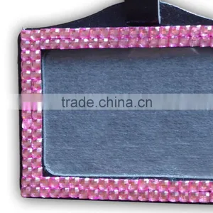 ID Holder With Pink Gem, High Quality Promotion Gift PU Leather Badge Holder With Crystal Gem Decoration thumbnail-3