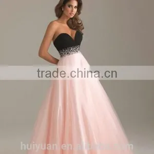 Black Pink Combine Beaded Sweetheart Sleeveless Latest Evening Dress thumbnail-1