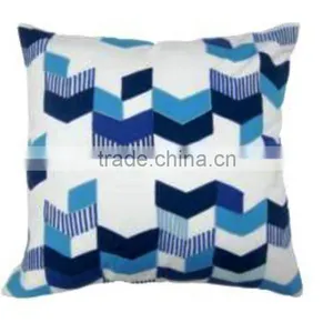 Blue Tonal Patched Cushion Cover With Embroidery thumbnail-1