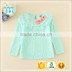 Long Sleeve T-shirts Mint Colour Warm Clothes Winter Undershirts Gilrs Baby Lace Appliqued T-shirts Wholesale Retail Price thumbnail-1
