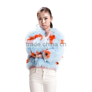 Myfur Ladies Pale Blue Fox Fur Coat With a Flower Genuine Fox Fur Outwear Jacket thumbnail-1