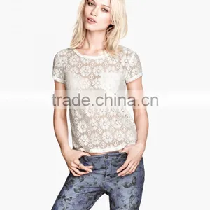 Ladies Short Sleeve Lace Top thumbnail-1