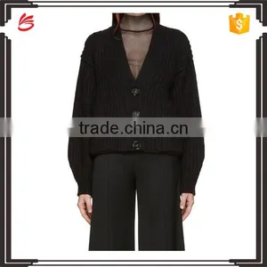 Solid Color Korean Sweater Thick Fashion Y-neck Collar With Button for Women thumbnail-1