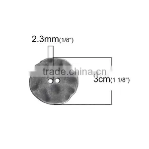 Zinc Based Alloy Metal Sewing Buttons Irregular Antique Silver 2 Holes Round 30mm x 29mm thumbnail-2