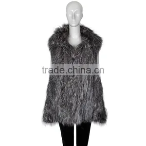 YR620 Top Quality Fashion Fur Women Silver Fox Fur Knit Waistcoat thumbnail-2