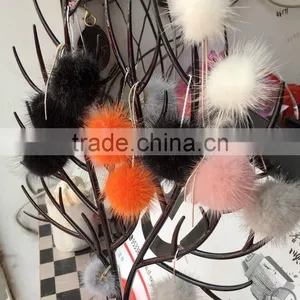 YR1022 Fashion Earrings Mink Fur Pom Pom and Silver Ear Pendants thumbnail-2
