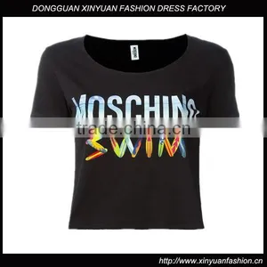 Custom Short Sleeve Cotton Black Printed T-Shirts For Women,Top Quality Silk Printing Womens Black T-Shirts Clothes thumbnail-1