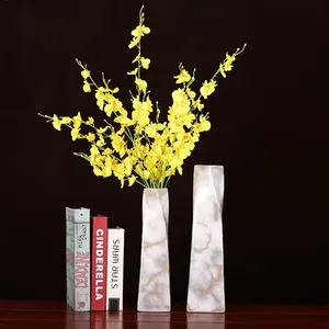 Grey Gold Marbling Chinese Modern Simple Large Ceramic Flower Vase For Living Room Decor thumbnail-1