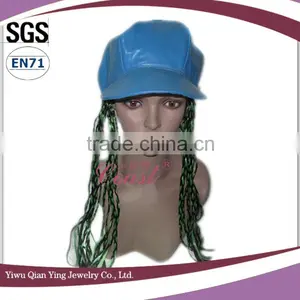 Fashion Funny Yellow Hats With Long Hair Wig Attached thumbnail-2