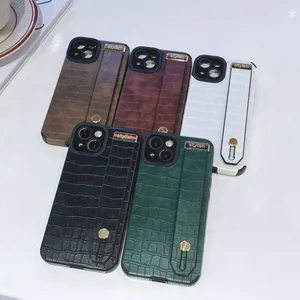 Classic Vintage Crocodile Skin Mobile Cell Phone Case Bracket Wrist Strap Leather For Iphone 7 8P X Xr 11 12 13 14 Pro Max thumbnail-5