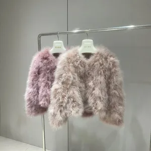 Autumn and Winter Clothing, European and American Ostrich Fur Short Jacket, Long Sleeved Fur Jacket, Fur Jacket thumbnail-1