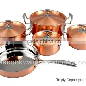 Copper Tri-ply Stainless Steel Fry Pan Sauce Pan Casserole thumbnail-1