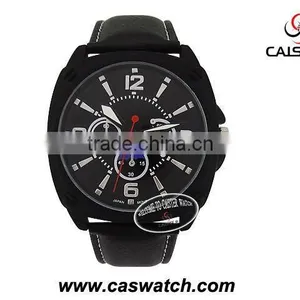 Fashion Custom Chronometer Big Size Face Watches for Men Cheap PU Leather Promotion Quartz Watch Gun Plated Alloy Metal Watch thumbnail-1
