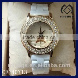 Fashion Eiffel Paris Dial Rhinestone Bezel Eiffel Ceramics Watches for Women thumbnail-1