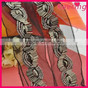 Elegant Gunmetal Color Beaded Sewing Trims WTP-1208 thumbnail-2