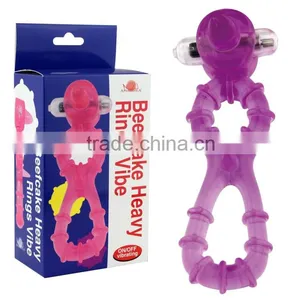 TPE Purple Vibrating Dual Man Cock Ring Pictures Penis Erection thumbnail-2