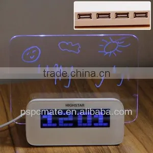 New Arrival Multifunction 4 Port USB Blue LED Hub With Alarm Clock and Memo Board thumbnail-1