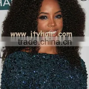 Hot Beauty 20" #1 Jet Black, Afro Curl, Malaysian Silk Top Aaaaa Human Hair Full Lace Wig thumbnail-1