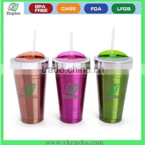 Colorful Double Wall Stainless Steel Water Mug With Lid and Straw thumbnail-1