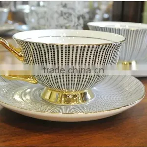 High Quality New Design Microwavable Fine Bone China Porcelain Ceramic Tea Coffee Cup and Saucer Set thumbnail-1