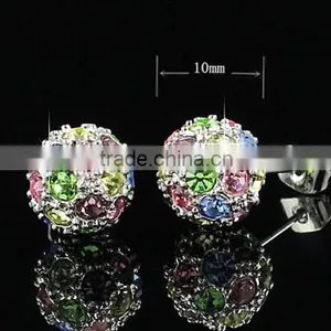 18k Gold Crystal Color Stud Ball Earrings thumbnail-3