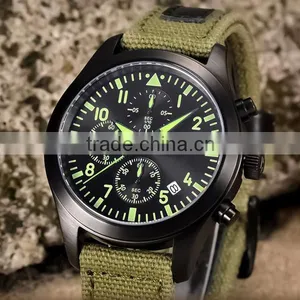 YB 2015 High End Quality Green Nylon Strap IP Black Military Watch thumbnail-1