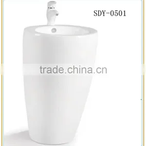 Whole Sale Ceramic Wash Sink Big Size Bathroom Pedestal Hand Wash One Piece Basin thumbnail-1