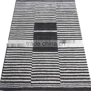 Hand Woven Wool Shaggy Rugs Stripes Design Brown/Cream Colour thumbnail-1