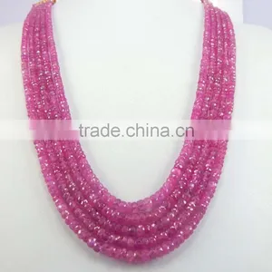 Natural Pink Sapphire Roundel Faceted Beads thumbnail-6