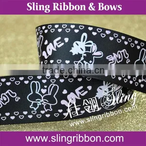 1 Inch Black Grosgrain Ribbon With Cute Love Printing thumbnail-1