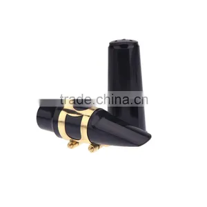Sax Saxophone Mouthpiece Plastic With Cap Metal Buckle Black thumbnail-1