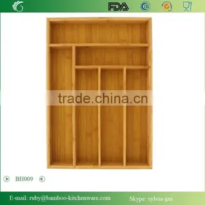 BH009/ 6-Slot Kitchen Bamboo Drawer Organizer With Flatware Cutlery Accessories or Gadgets Tray thumbnail-3