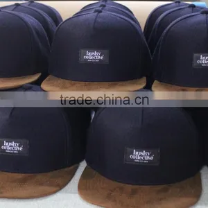 Plain Suede Brim 5 Panel Hat With Woven Patch thumbnail-1