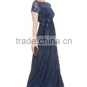 MATERNITY Lace Gown In NAVY Dress, Long Maternity Clothes,short Sleeve Maternity Clothing thumbnail-1