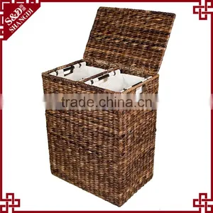 Eco-friendly Dyeing Water Hyacinth Woven Laundry Hamper With Liner thumbnail-1