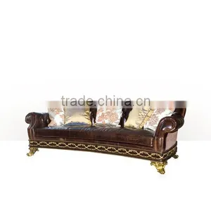 Vintage Royal Style Castle Leather Sofa Luxury Button Tufted Golden Sofa Set Palace Design Living Room Furniture Set thumbnail-2