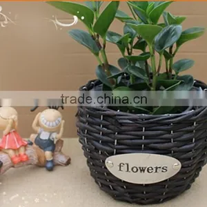Handmade Unique Wicker Plastic Lined Plant Basket Wicker Recycled Plant Pot thumbnail-1