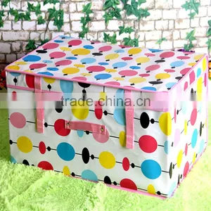 N486 Good Quality Custom Printed Non Woven Coated Water Proof Foldable Storage Box Polka Dot Bin thumbnail-4