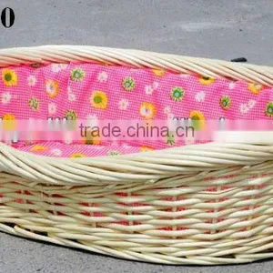 Oval Wicker Pet Basket & Carrier With Red Cotton Liner thumbnail-1