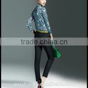 Latest Western Long Sleeve Lapel Print Shirt Design for Women thumbnail-5