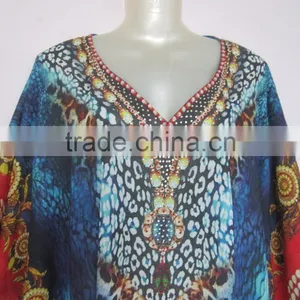 Crystal Embellished COTTON Kaftan CAFTAN Tunic Poncho Blouse thumbnail-2