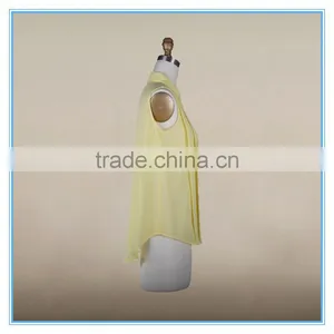 Fashion Ladies Fancy Sleeveless Tops Chiffon Yellow Shirt Pleated Design thumbnail-3