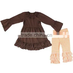 New Latest Children Girls Knit Cotton Costume Stripe Ruffle Pants Fall and Winter Christmas Outfits thumbnail-3