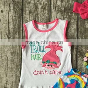 Baby Girls Summer Clothes Girls Children Troll Hair Don;t Care Outfits Kids Rainbow Shorts Outfits With Accessories thumbnail-3